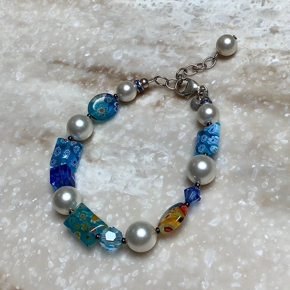 😍Emily Ray Millefiori Shades of Blue Bracelet 😍NWOT - Picture 3 of 7